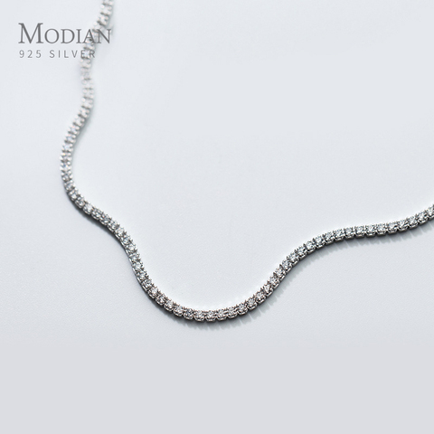 Modian véritable 925 en argent Sterling éblouissant clair CZ collier ras du cou pour les femmes cadeau réglable boîte chaîne Original Fine bijoux ► Photo 1/5