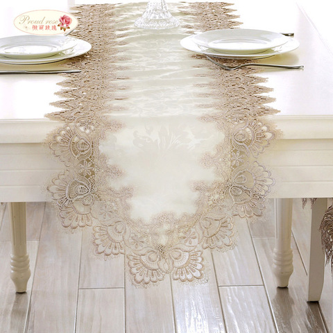 Chemin de Table en dentelle Rose fier, nappe, drapeau, rectangulaire, européen, couverture de meuble TV, décoration de mariage ► Photo 1/6