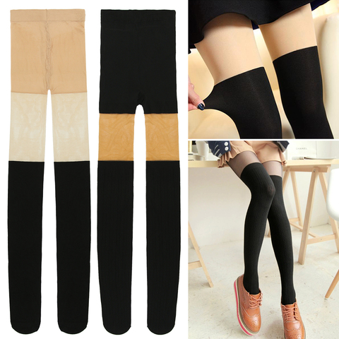 Collants noirs torsadés pour femme, Style printemps-automne, faux bas aux genoux, mignon ► Photo 1/6