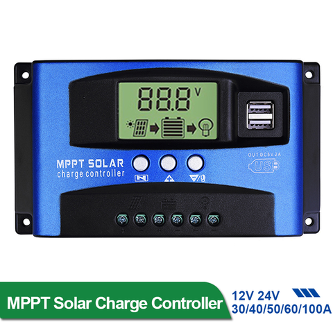 30/40/50/60/100A MPPT contrôleur de Charge solaire double USB LCD affichage 12V/24V Auto solaire panneau chargeur régulateur Charge ► Photo 1/6