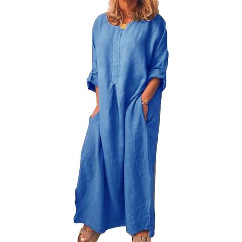 Robe longue en coton et en lin, robe pour femme, couleur unie, surdimensionnée, Maxi, Kaftan, décontracté ► Photo 1/6