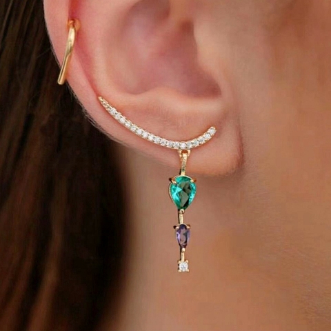 Boucles d'oreilles en cuivre de couleur or, minuscule, zircone cubique, cristal vert, pendentif goutte d'eau, bijoux CZ à la mode, 2022 ► Photo 1/6