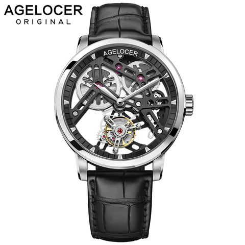 AGELOCER-montre suisse originale de Tourbillon pour hommes, 80, marque de luxe, squelette, saphir, horloge ► Photo 1/6
