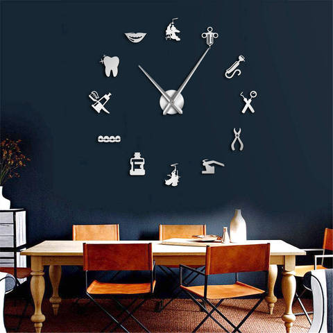 Dentiste outils sans cadre 3D horloge murale praticiens dentaires clinique stomatologique hôpital orthodontie chambre Art décor horloge ► Photo 1/6