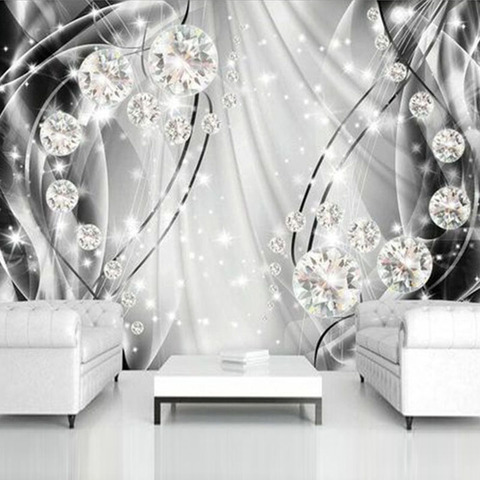 Papier peint Mural 3D motif diamant doré et argenté, décoration d'interieur ► Photo 1/6