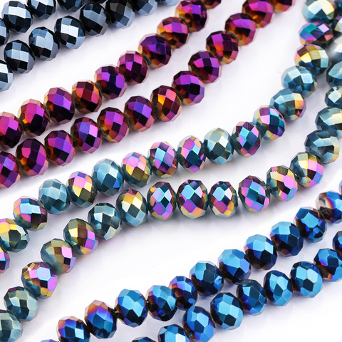 Perles rondes en verre plaqué AB couleur 4mm-8mm, en cristal en forme de boule, pour la fabrication de colliers et de bracelets, accessoires de bijoux à faire soi-même ► Photo 1/6