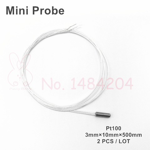 Mini sonde Pt100 RTD à 2 fils, capteur de 3mm x 10mm 500mm/2m, câble de platine, résistance avec isolation PTFE, fil à haute température ► Photo 1/2