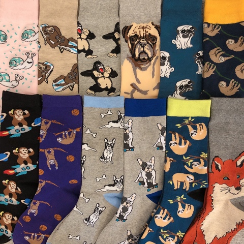 Livraison directe équipage mode chaussettes drôles chimpanzé carlin taureau bouledogue paresseux escargot Boston Terrier singe chien chiot Animal livraison directe ► Photo 1/6