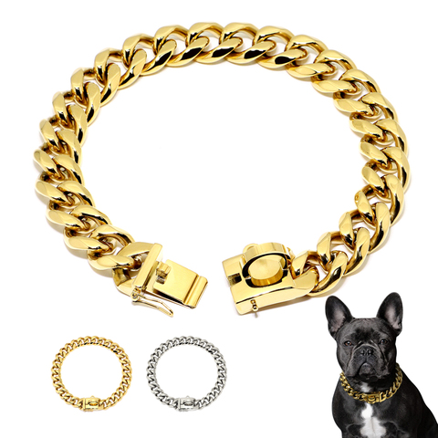 Colliers chaînes en acier inoxydable pour chiens, 19mm, en métal, pour l'entraînement des animaux domestiques, pour moyens et grands chiens, Pitbull, bouledogue français ► Photo 1/6