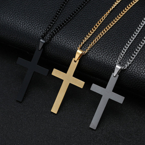 Colliers et pendentifs croix pour hommes, en acier inoxydable, couleur or, bijoux de prière, cadeau pour ami ► Photo 1/6