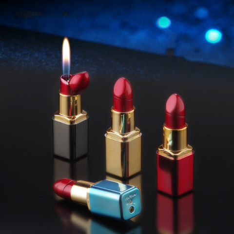 Filles rouge à lèvres pendentif briquet Portable gonflable métal ouvert Fmale Encendedores cigare fumer Isqueiro Gadgets pour les femmes ► Photo 1/6