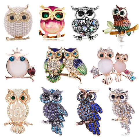 20 Styles alliage Animal hibou strass broche Vintage coquille émail broches et broches pour femmes hommes vêtements écharpe bijoux ► Photo 1/6