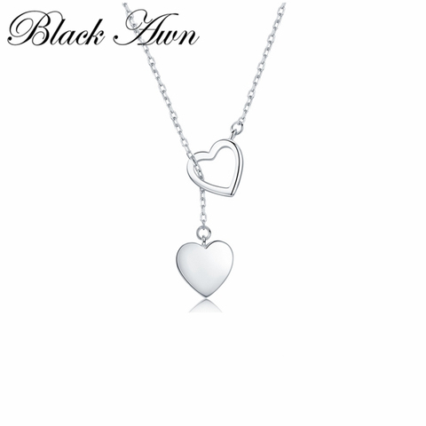 Collier en argent Sterling 925 pour femmes, pendentif Double cœur, bijou de haute qualité, argent fin 925 ► Photo 1/6