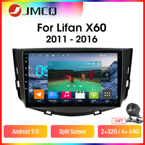 JMCQ – autoradio T9, Android 2011, 4 go/64 go, navigation GPS, RDS, DSP, écran partagé, vidéo, multimédia, 2din, avec châssis, pour voiture Lifan X60 (2016 – 9.0) ► Photo 1/6