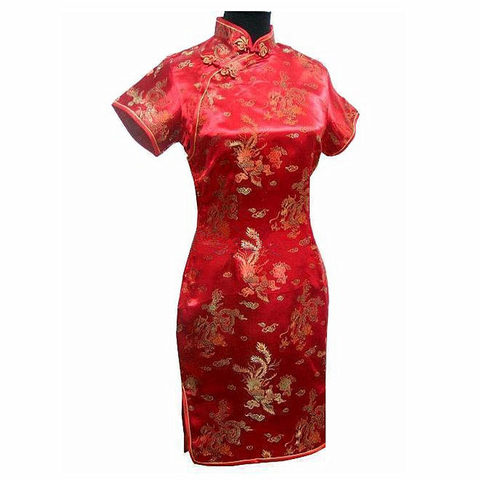 Vintage style chinois Mini Cheongsam nouveauté femmes Satin Qipao rouge été Sexy robe de soirée Mujer Vestidos grande taille S-6XL ► Photo 1/6