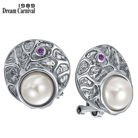 Dreamcarnivalboucles d'oreilles délicates rondes pour femmes, imitation de perles baroco, bijoux antiques pour femmes, Zircon violet, WE3997, nouvelle collection, 1989 ► Photo 1/6