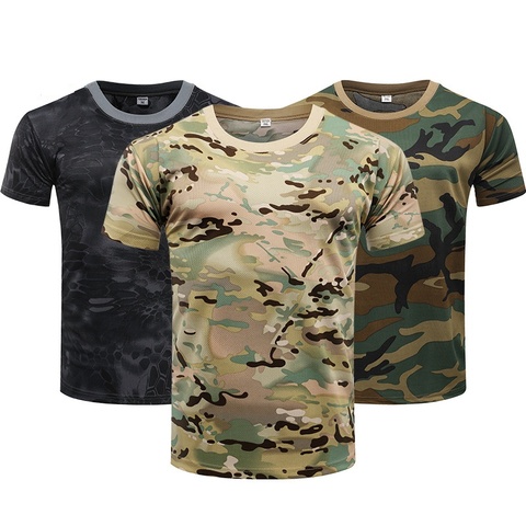 Camouflage chemise tactique à manches courtes hommes à séchage rapide Combat T-Shirt armée militaire T-Shirt Camouflage en plein air randonnée chasse chemises ► Photo 1/6