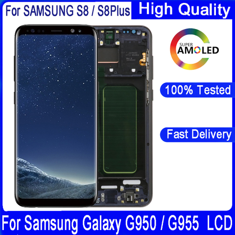 Écran tactile LCD avec châssis, pour Samsung Galaxy S8 S8 plus G950 G950F G955Fd G955F G955, 100% Original ► Photo 1/6