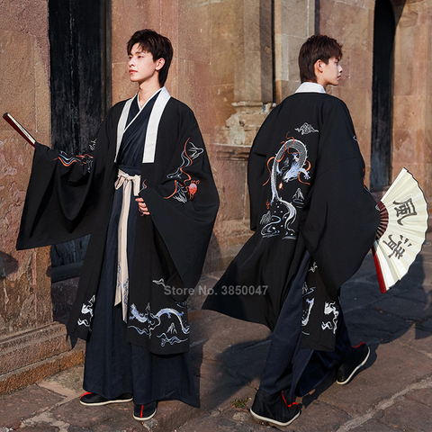 Ensemble Kimono japonais pour homme samouraï, imprimé Dragon, Harajuku, broderie Vintage ancienne, vêtements traditionnels, Costume de Cardigan Yukata ► Photo 1/6