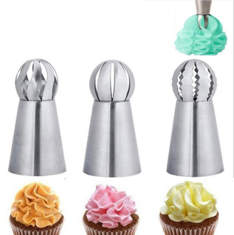 Douilles de glaçage en forme de boule en acier inoxydable, Cupcake, pointes de crème de pâtisserie, torche florale, outils de décoration, 1/3 pièces ► Photo 1/6