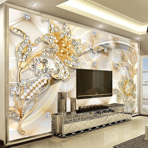 Papier peint Mural 3D motif fleurs, bijoux de luxe personnalisés, Style européen, intérieur chambre à coucher, salon, Restaurant, arrière-plan de télévision, Photo murale ► Photo 1/1