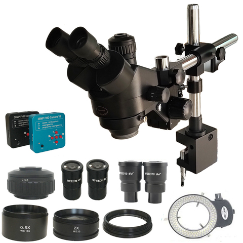 3.5X-180X pince industrielle Microscope trinoculaire + 144 lumières + 2.0X 0.5X objectif objectif + 38MP 1080P caméra + PCB bijoux Kits d'outils ► Photo 1/6