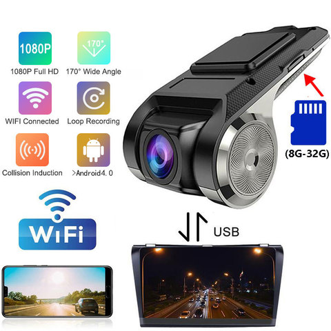 Caméra de tableau de bord DVR HD USB + Wifi, caméra avant 170 °, enregistreur automatique pour Android, Radio, lecteur multimédia, Surveillance ADAS ► Photo 1/6
