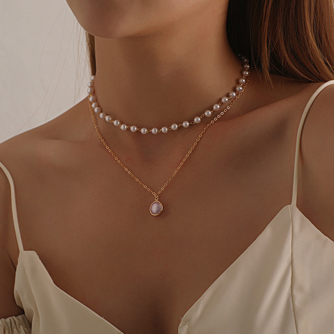Chaîne de mode collier de perles pour les femmes Baroque perle métal pendentifs à breloque colliers ras du cou perle chaîne bijoux cadeaux ► Photo 1/6