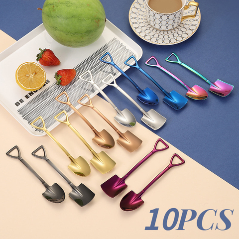 10PC acier inoxydable pelle café cuillère ensemble Scoop pelle créatif thé-cuillère crème glacée dessert cuillère anniversaire cadeau vaisselle ► Photo 1/6