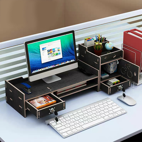 Bureau multifonction moniteur support ordinateur écran Riser ordinateur organisateur plinthe support de bureau pour ordinateur portable clavier stockage ► Photo 1/6