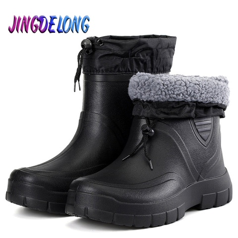 Mode hiver hommes bottes de pluie en peluche chaud hommes cheville travail bottes imperméable pêche hommes Wellies bottes d'hiver Zapatillas Hombre ► Photo 1/6