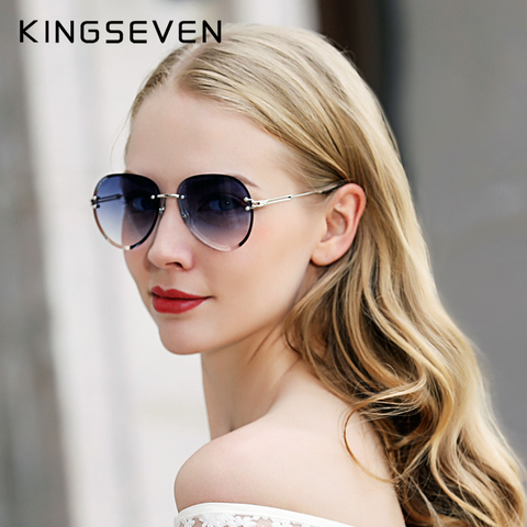 Kingseven - lunettes de soleil vintages, femmes, lunettes de soleil à la mode avec design vintage, lunettes de soleil femmes sans monture et à verre dégradé, 2022 ► Photo 1/6