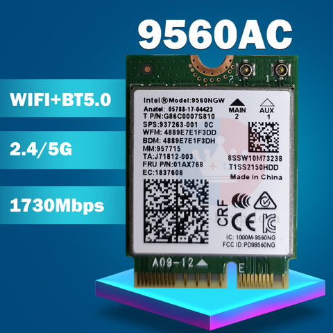 Carte Wifi pour Intel Dual Band AC 9560 9560NGW 9560AC 0T0HRM 1.73Gbps NGFF Key E 80211ac BT5.0 MM:959982 pour W10 ► Photo 1/1