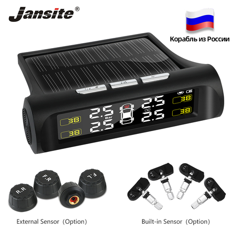 Jansite voiture TPMS système de surveillance de la pression des pneus charge solaire HD affichage LCD numérique système d'alarme automatique sans fil avec 4 capteurs ► Photo 1/6