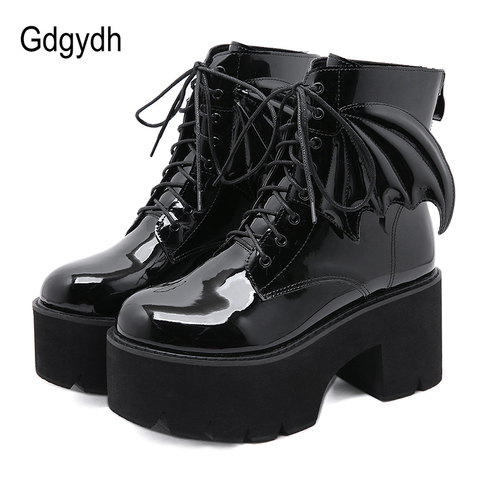 Gdgydh nouvelle mode ange aile bottines talons hauts en cuir verni femmes plate-forme bottes Punk gothique Sexy modèle chaussures préfet ► Photo 1/6