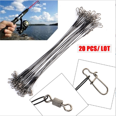 20 pièces Anti morsure en acier ligne de pêche en acier fil Leader avec pivot pêche accessoire plomb noyau laisse fil de pêche 15CM-50CM ► Photo 1/4