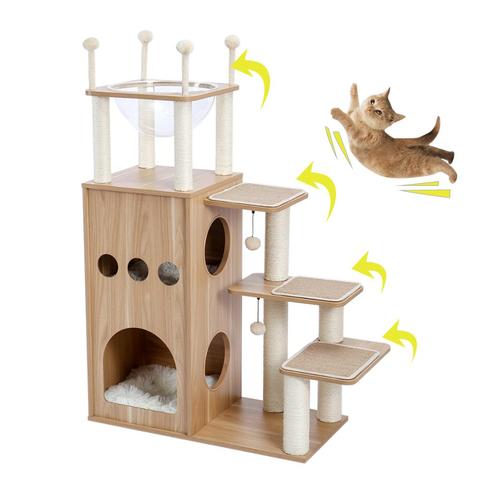 Arbre à chat moderne en bois pour chatons et grands chats, tour d'activité pour félin,s avec tapis amovible et lavable, livraison nationale ► Photo 1/6