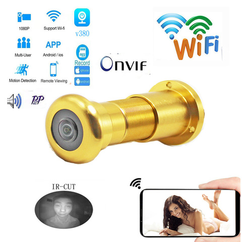 Mini caméra de surveillance IP wifi Peephole V380, avec objectif grand Angle (180 degrés) intégré et système infrarouge 940nm et port TF ► Photo 1/6