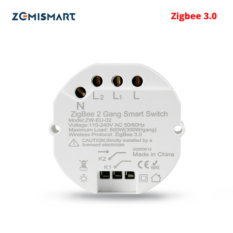 Zemimart Zigbee 3.0 commutateur de lumière intelligente bricolage disjoncteur Module SmartThings Tuya contrôle Alexa Google Home 2 voies ► Photo 1/6