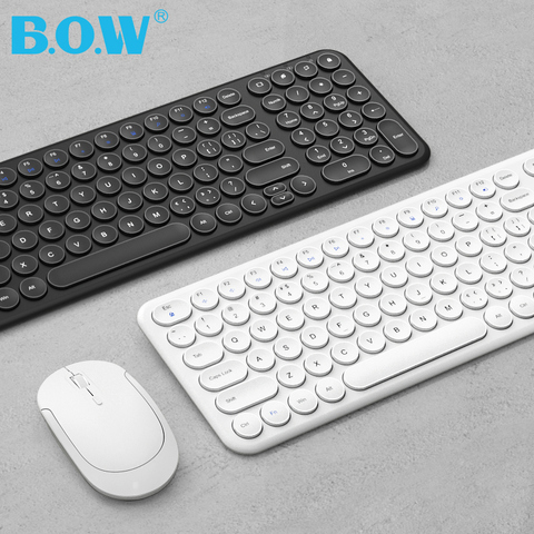 B.O.W Rechargeable clavier et souris USB, 2.4GHZ sans fil 96 touches rondes tout à fait taper pour ordinateur/bureau/PC/ordinateur portable-rose ► Photo 1/6