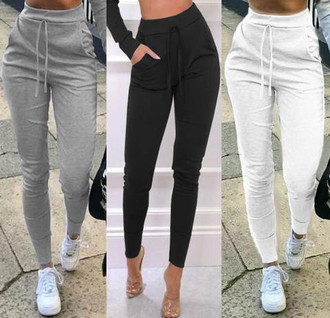 Nouveau femmes taille haute à lacets pantalon couleur unie Joggers pantalons de survêtement mode dames coupe mince crayon pantalon Streetwear ► Photo 1/6