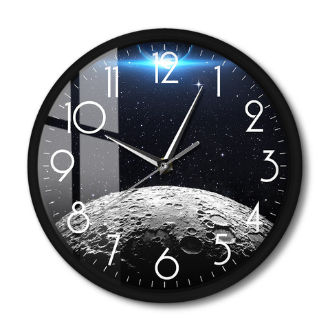 Horloge murale intelligente avec fonction de commande vocale, Art planète terre et lune, astronomie de Surface lunaire, décoration de maison, cadre métallique ► Photo 1/6