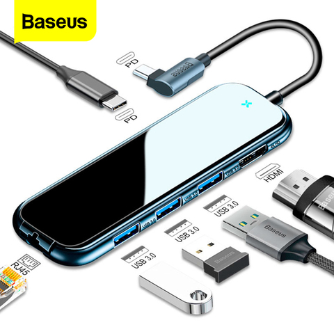 Baseus USB-C Type C HUB vers HDMI RJ45 Multi USB 3.0 adaptateur pour MacBook Pro Air Dock USB C HUB avec chargeur sans fil pour iWatch ► Photo 1/6