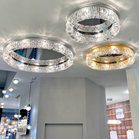 Plafonnier LED en cristal K9 au design luxueux, montage en surface, couleur dorée ou chromée ► Photo 1/6