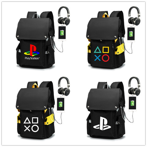 Sac à dos en toile Playstation PS4 pour enfants, sacoche de voyage, école, chargeur usb à bandoulière, pour adolescents, pochette d'ordinateur ► Photo 1/6