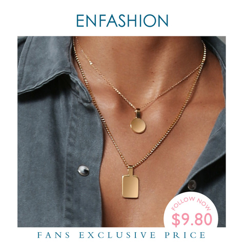 ENFASHION – collier avec nom gravé personnalisé, pendentif carré circulaire en acier inoxydable pour Couples, bijoux personnalisés PB3010 ► Photo 1/6