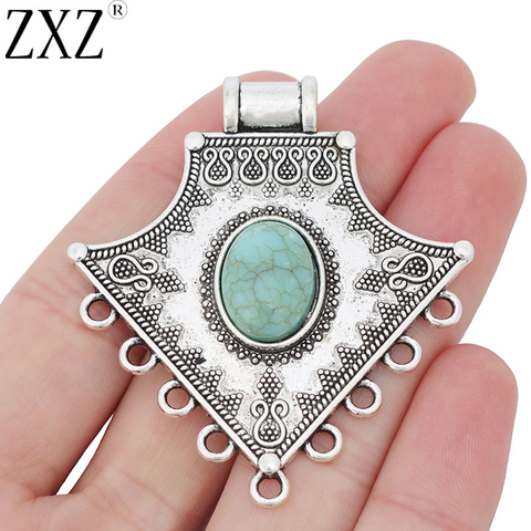 ZXZ 2 pièces grand Turquoise lustre connecteur breloques pendentifs pour collier bijoux faisant des résultats 58x52mm ► Photo 1/3