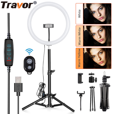 Travor 12 pouces USB anneau lumière réglable bureau anneau lumière 3 Modes de lumière LED anneau lumière pour maquillage youtube avec trépied de 45cm ► Photo 1/6