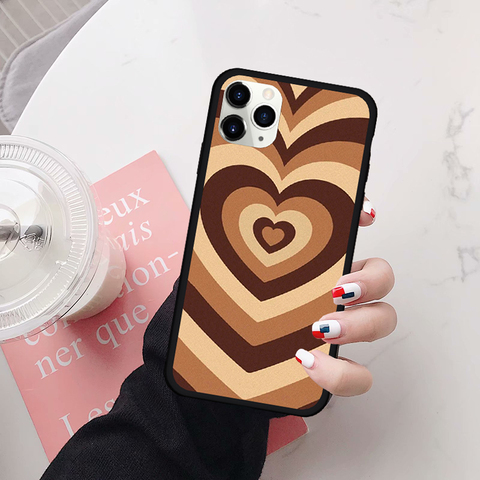 Coque de téléphone en Silicone pour iPhone, compatible modèles 11 Pro, 12, 7, XR, XS MAX, X, 8, se 2022, 6 Plus, Latte, amour, café, cœur ► Photo 1/6