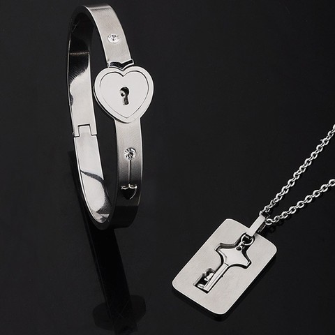 VIP mode serrure concentrique clé titane acier inoxydable bijoux Bracelet collier Couple ensembles ► Photo 1/6